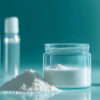Zinc oxide in a glass jar, sunscreen ingredients with UV protection